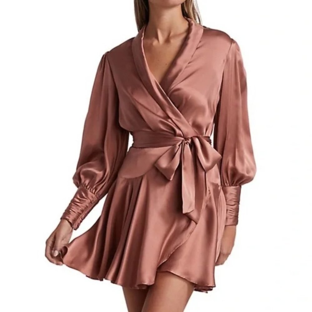 🩷 Zimmermann Silk Wrap Sash Tie Mini Dress Rose Pink AU 1 Small S